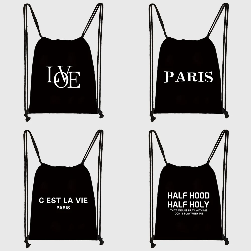 Fashion Portable Drawstring Backpack Shoes Fitness Bags Text Series Travel Pouch Storage Clothes Handbag High Quality Makeup Bag
