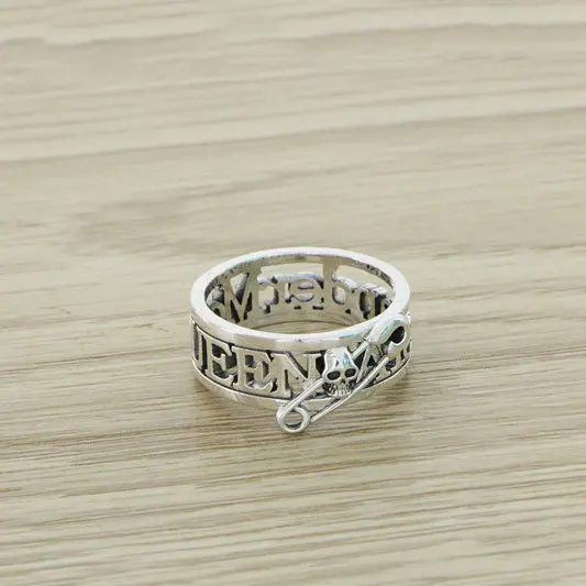 

925 sterling silver ring for men and women ins niche design style cold skull pin opening index finger ring retro