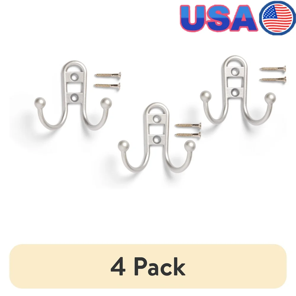 

4 упаковки, двойной крючок, атласные никелевые металлические крючки, сверхмощные подвесные полотенца, пальто, шарфы, ключи, емкость 10 фунтов, экономия места для хранения