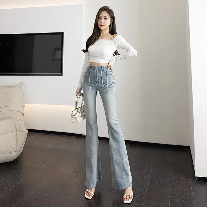 

Lady Fashion High Waisted Jeans Woman Clothing Girls Casual Streetwear Lim-Fit Denim Trousers Female Vintage Bell-bottoms 7654 2