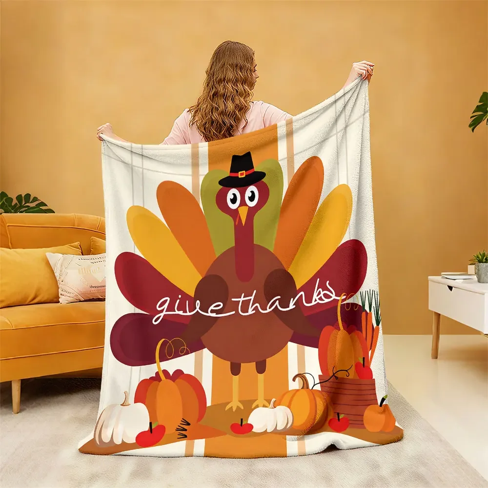 Autumn Harvest Turkey Fall Thanksgiving Throw Blanket Cozy Autumn Decor Gift for Fall Season 150x200cm