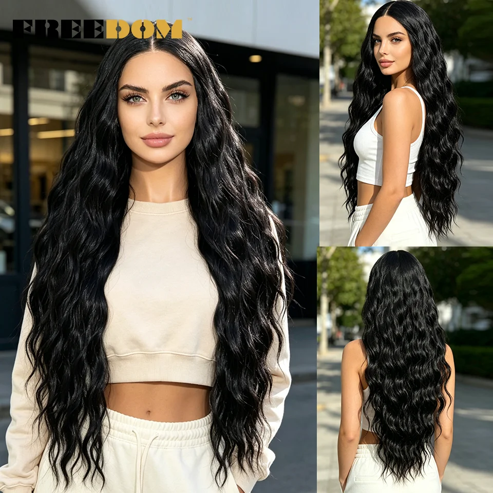 

FREEDOM 13x4 Curly Synthetic Lace Front Wigs For Women Ombre Brown Highlight Pre Plucked Lace Wig Glueless Daily Use Lace Wigs