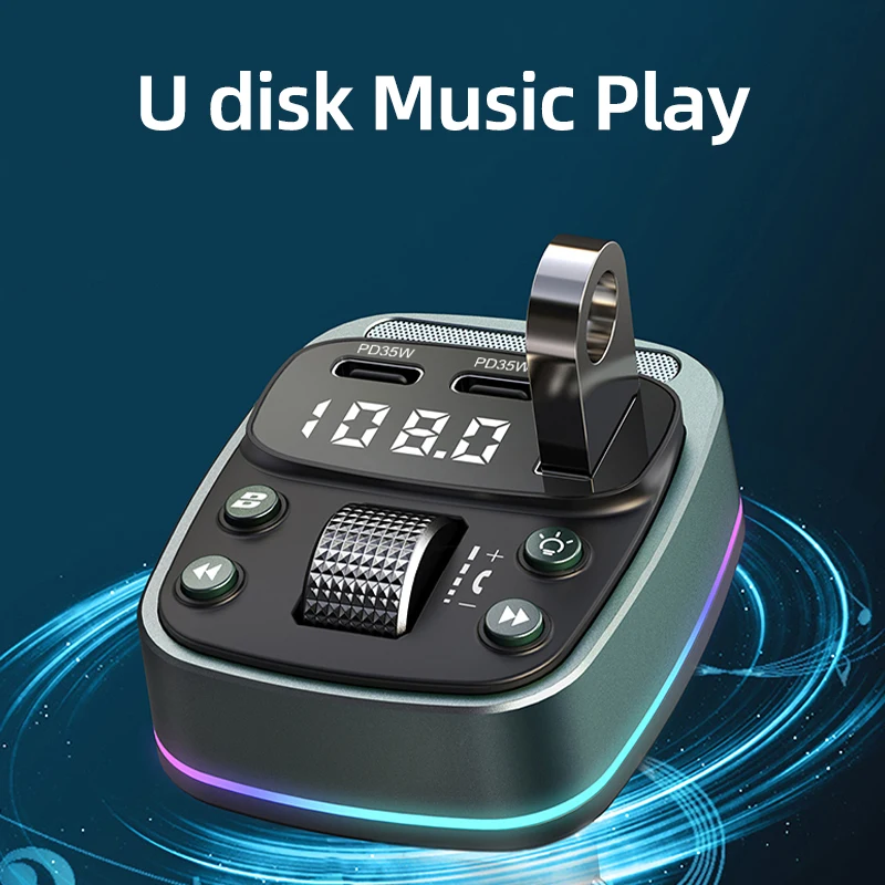 FM transmitter Bluetooth 5.4 car MP3 music player USB flash drive lossless car charger dual PD35W fast charging handsfree