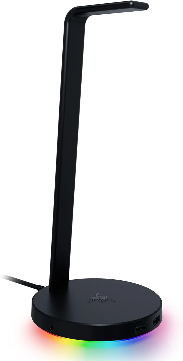 

Подставка для игровых наушников Chroma RGB с USB-зарядкой, противоскользящим основанием, портами DAC и 3,5 мм - черная