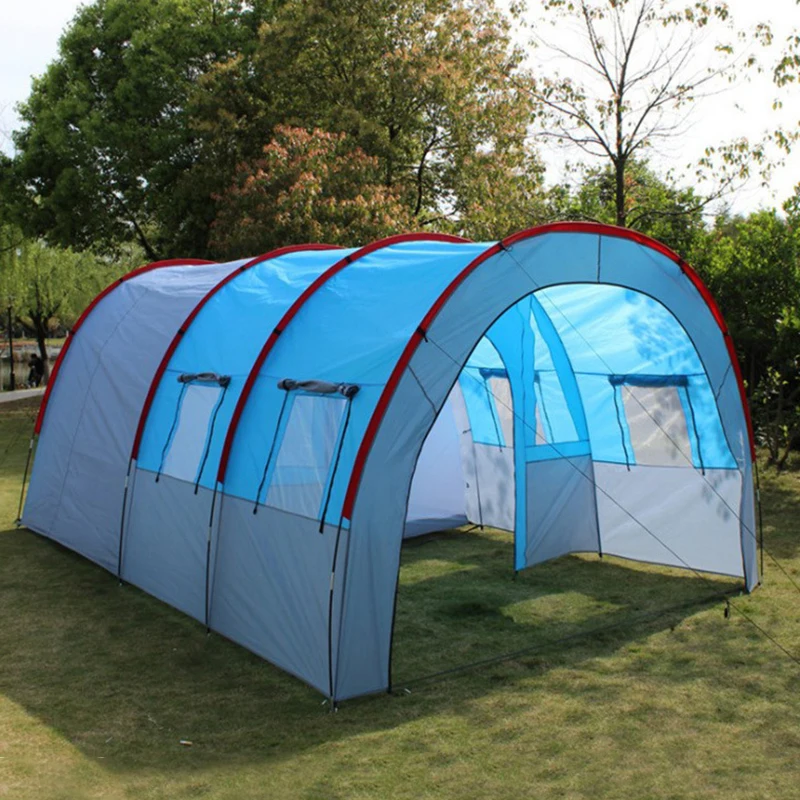 Large Multiplayer Camping Team Tent, Waterproof Canvas Fiberglass, Family Party, Mountaineering Tunnel Tent, 5-8 Person