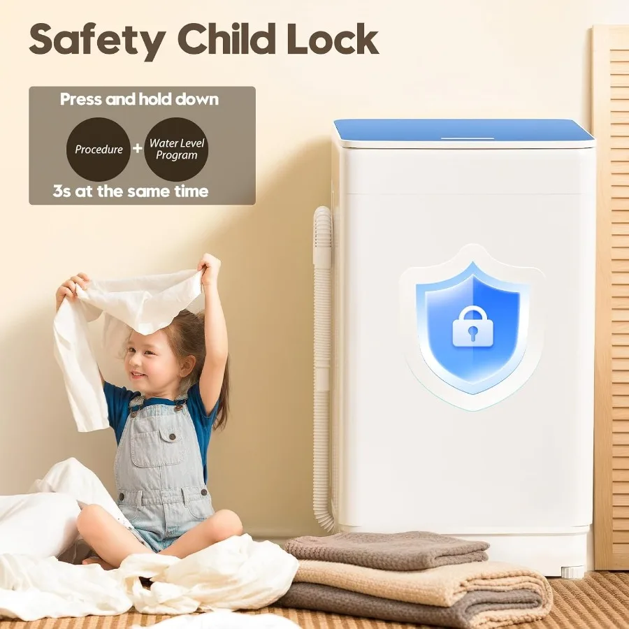 غسالة محمولة بوزن 18 رطلاً، غسالة تحميل علوي أوتوماتيكية بالكامل مع شاشة LED، 7 دورات غسيل، 4 مستويات مياه مثالية للشقة