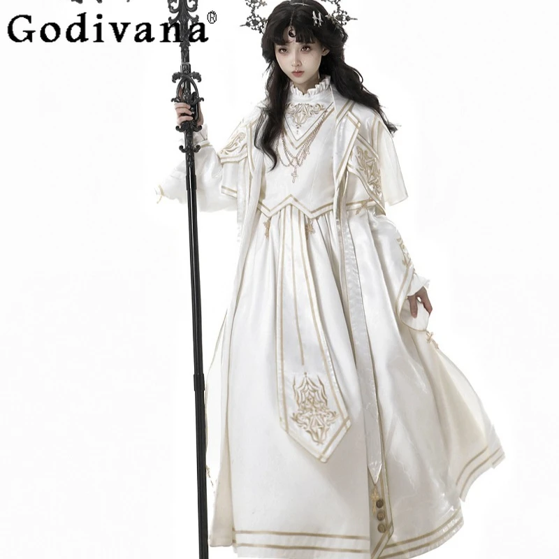

Original Lolita White Gothic Style Dress Cape Coat Set Women Japanese High Street Dress Suits Female Cosplay Costumes Set