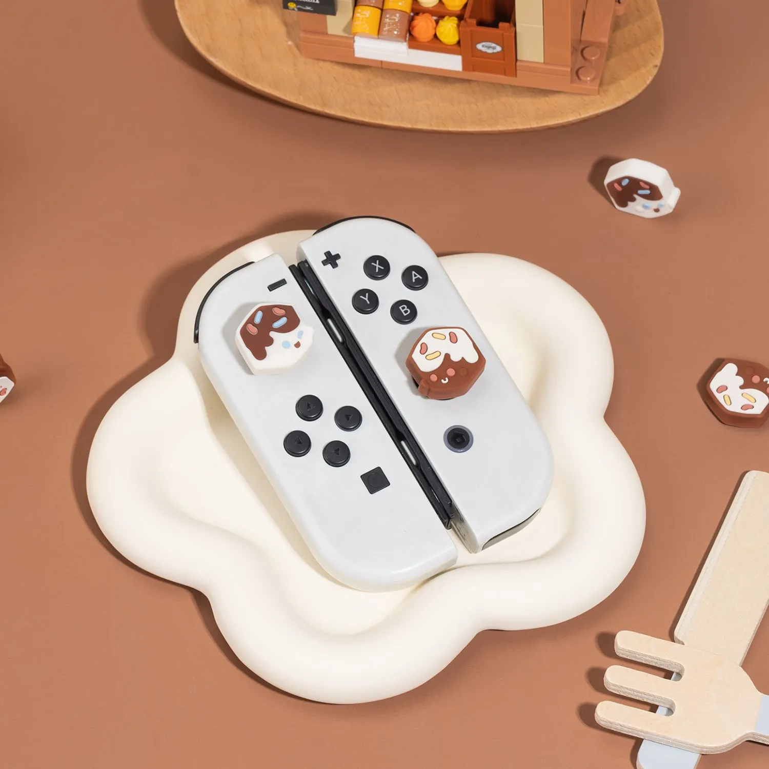 GeekShare silicone silicone, tampões de punho de chocolate, interruptor lite 4 peças para Nintendo interruptor e interruptor OLED