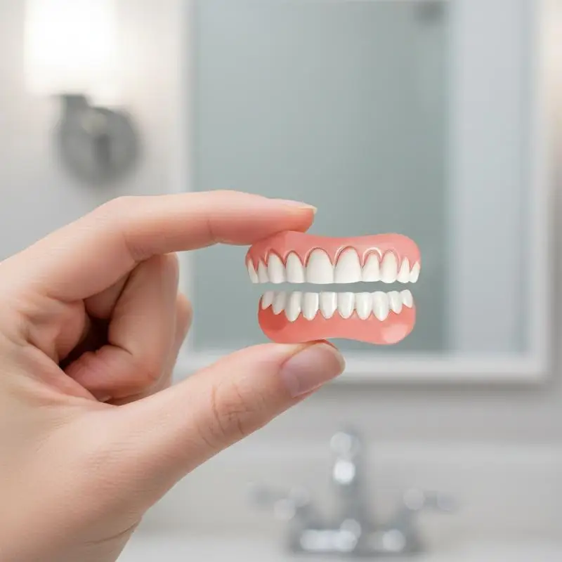 1 Set Full Denture Fake Teeth Natural Silicone Upper Lower Veneers Reusable Comfortable Tooth Replacement Solution