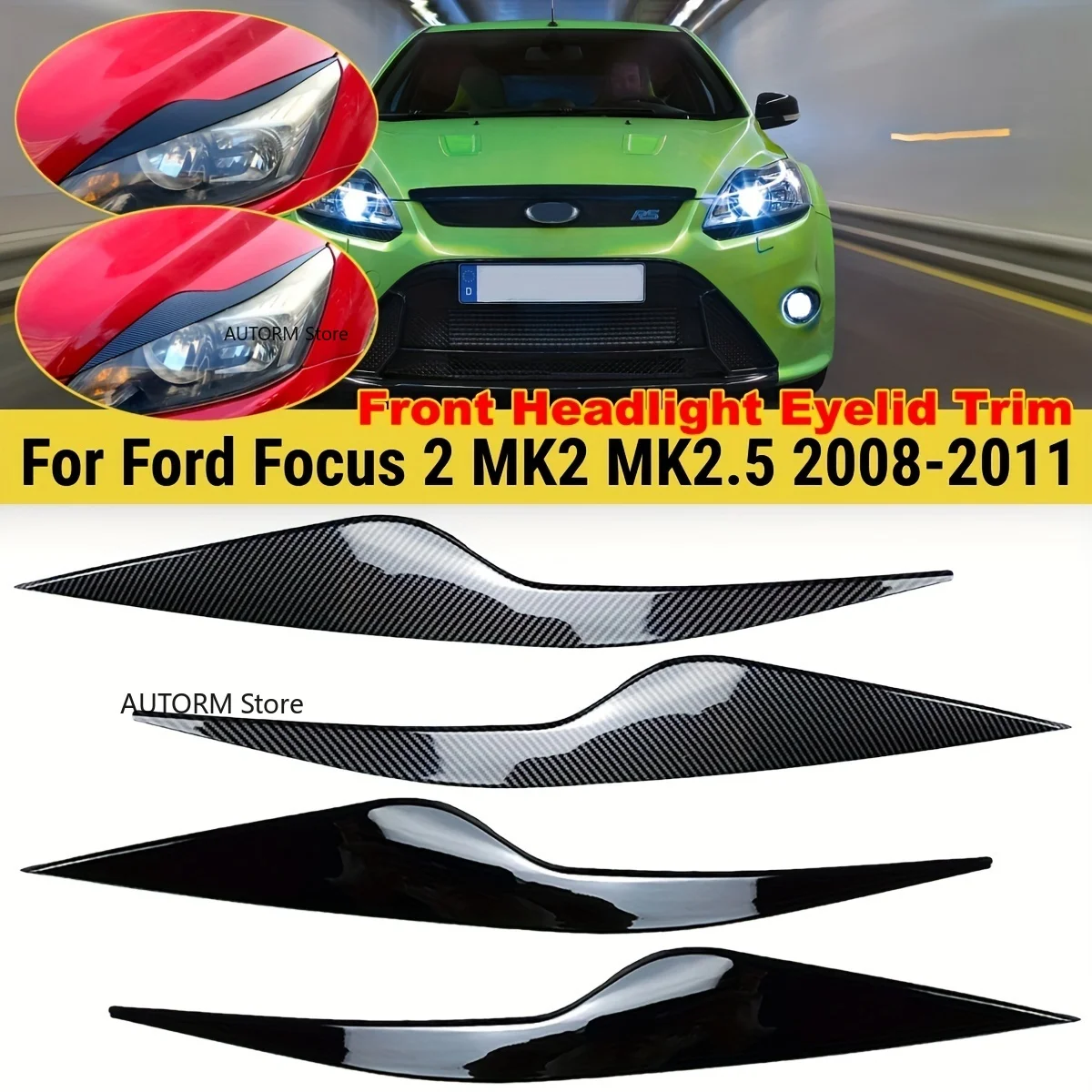 

Car Front Headlights Eyebrow Eyelids Trim Stickers Cover For Ford Focus 2 MK2 MK2.5 2008 2009 2010 2011 Headlamp Eyebrow