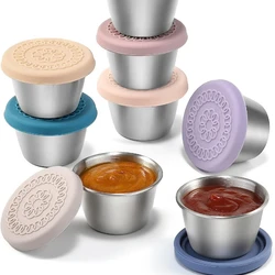 Salad Dressing Container with Lids, Reusable Sauce Cups, Leakproof, Silicone Lids for Lunch, Bento Box, Picnic Travel