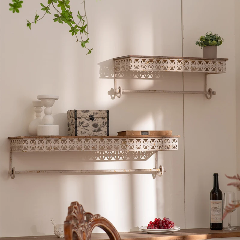 French old wall rack background wall decorative frame wall hanging living room iron shelf restaurant coffee shop