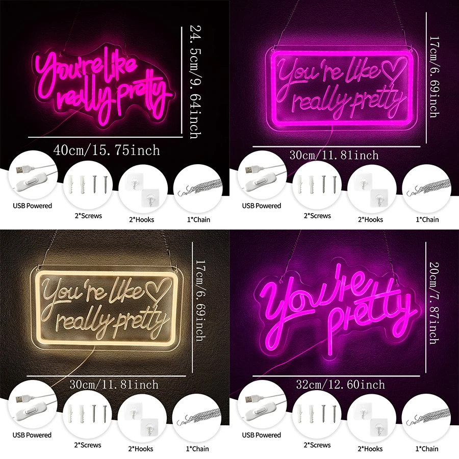 You'Re Like Really Pretty Neon Sign For Wall Decor,Led Neon Light For Bedroom,Wedding,Engagement,Birthday Party,Holiday Gift