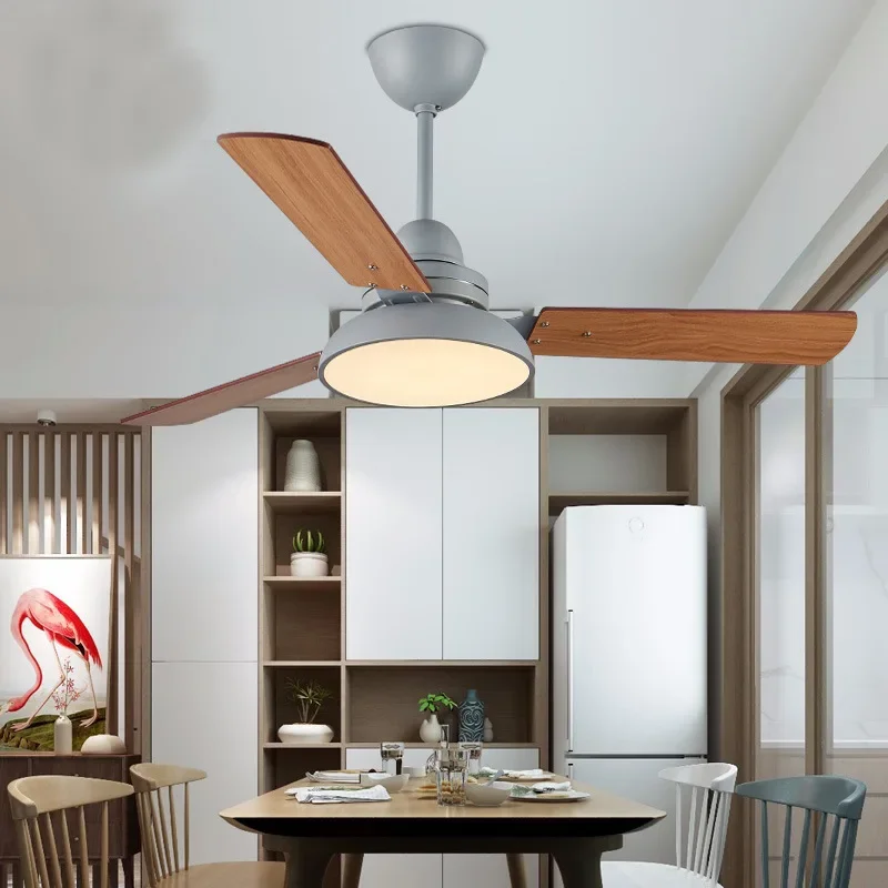 Nordic LED Ceiling Fan Lamp Roof Lighting Fans Remote Controller Modern Wood Ventilator Dining Room Bedroom Living Kitchen