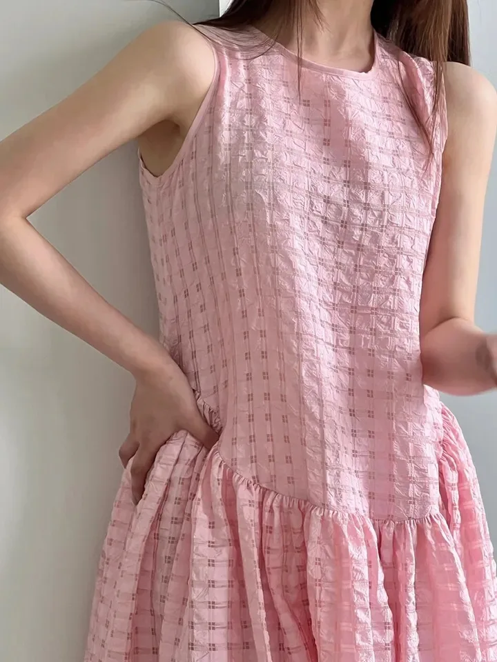 

Retro Texture Svel Loose Vest Dr Women's Mid-Length Summer New Sle Casual Comfortable Breathable Color