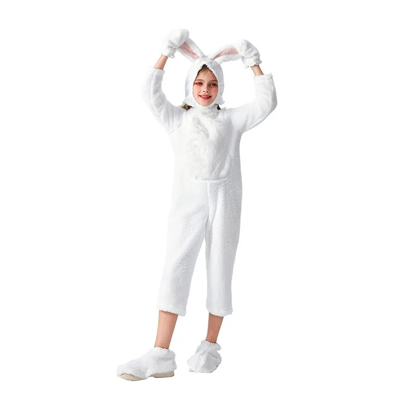 

Kids Grey Bunny Costume for Boys Girls Furry Cute Rabbit Outfits For Stage Show Carnival Halloween Party Performance Costumes