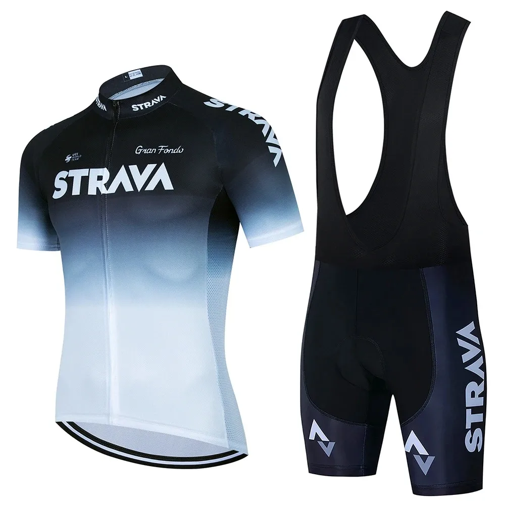 2024 Strava Cycling Jersey Set Summer Short Sleeve Breathable Men\'s MTB Bike Cycling Clothing Uniform Suit