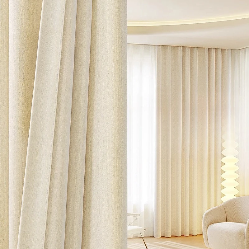 Custom Size Double-sided Chenille Curtains Fully Blackout Bedroom High-end Modern Simple Cream Style for Living Dining Room