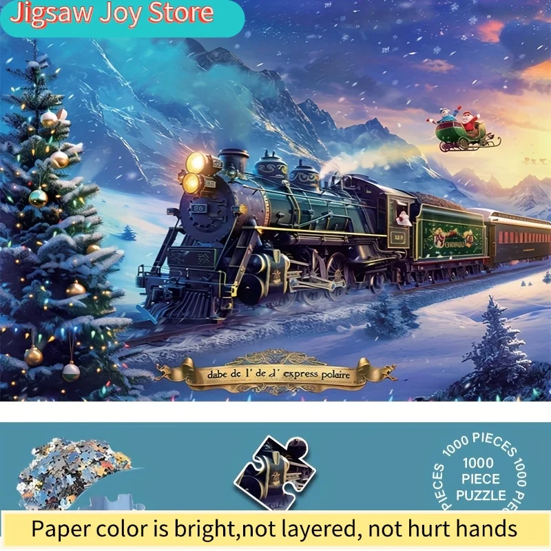 [Christmas Jigsaw Puzzle] A Christmas Train & Snowy Landscape Jigsaw Puzzle - Premium Scratch-Resistant & Waterproof Puzzle fo