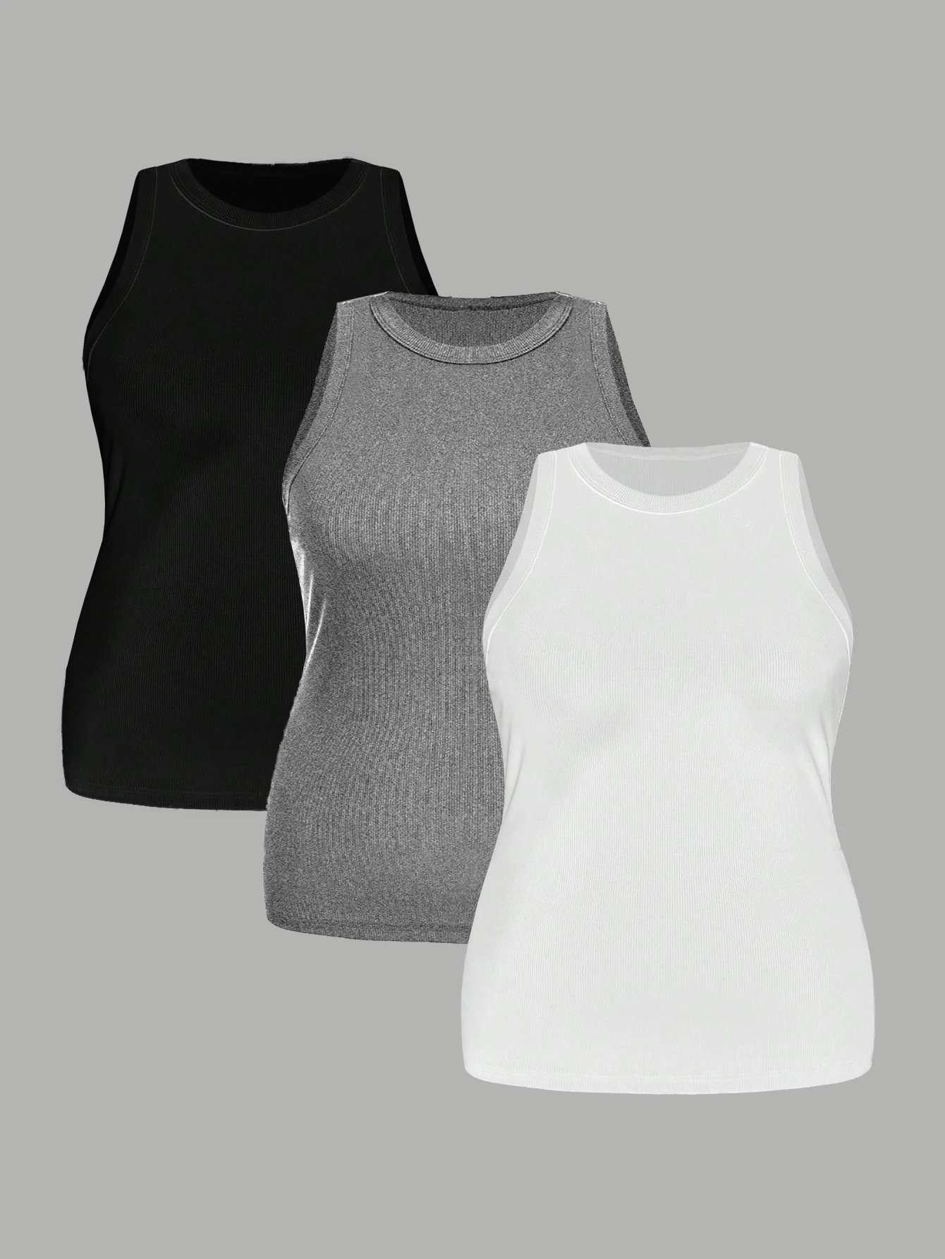 

New fashion casual elegant plus size women's solid color round neck vest 3 piece set