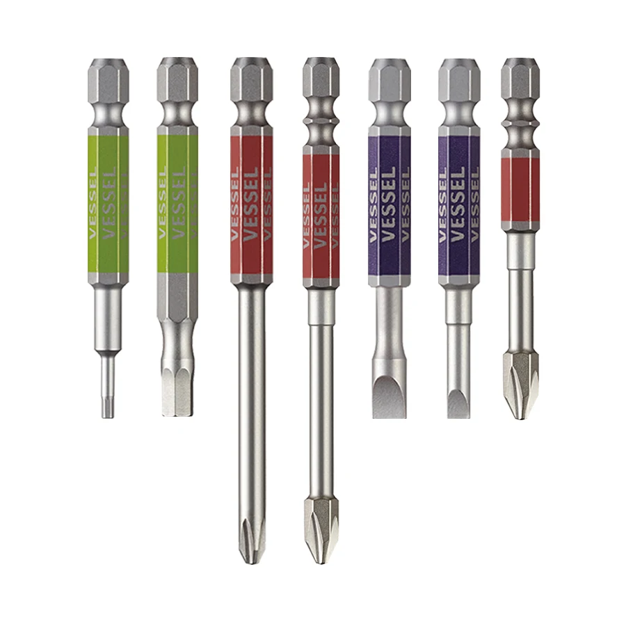 VESSEL Screwdriver Bit Set for Phillips, Slotted and Hex Screws Single Head Magnetic Bit Hand Tool Accessories NO.GS35 Series