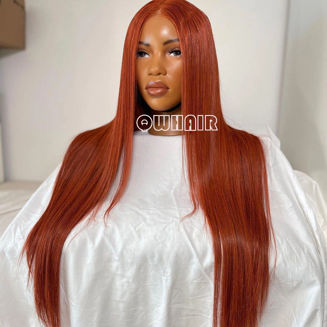 

QW Synthetic Hair Ginger Orange Straight Soft 13X4 Lace Front Wig For Women Hair Heat Resistant Fiber Cosplay Daily