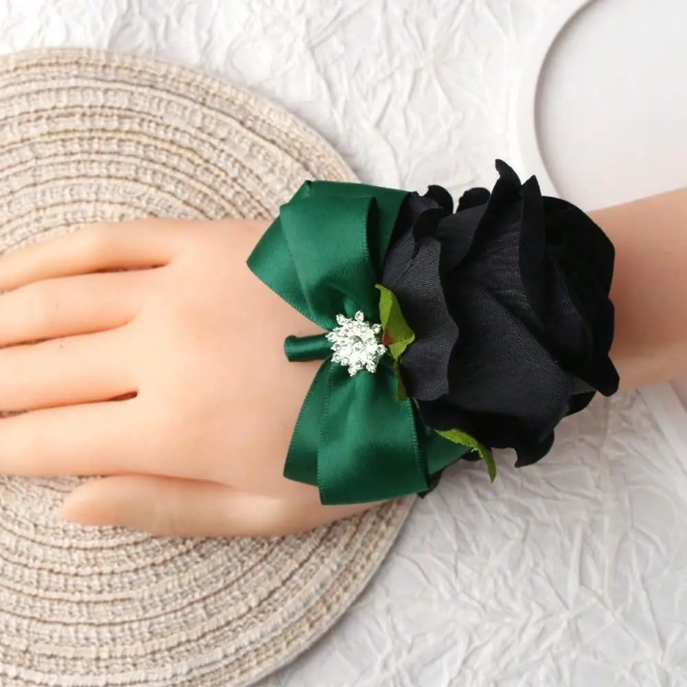 Wrist Corsage And Boutonniere Set Rose Corsage Wristlet For Wedding Prom Party Homecoming Decoration Set Of 2 Gre1en And Black