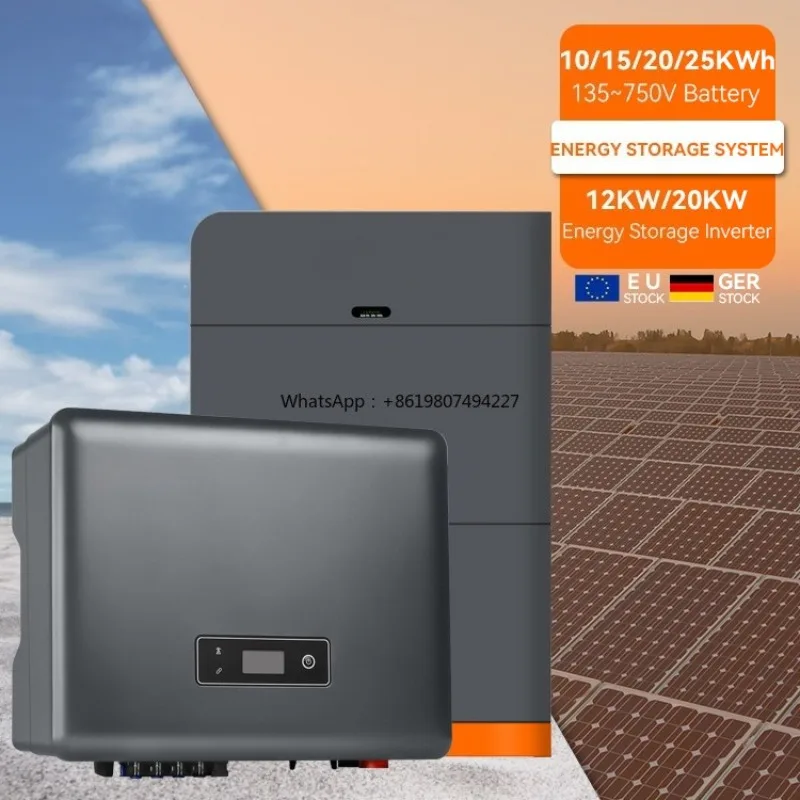 High Voltage Stacked 10/15/20/25KWh Battery 12KW/20KW Hybrid Solar Inverter for Three Phase Output Solar System