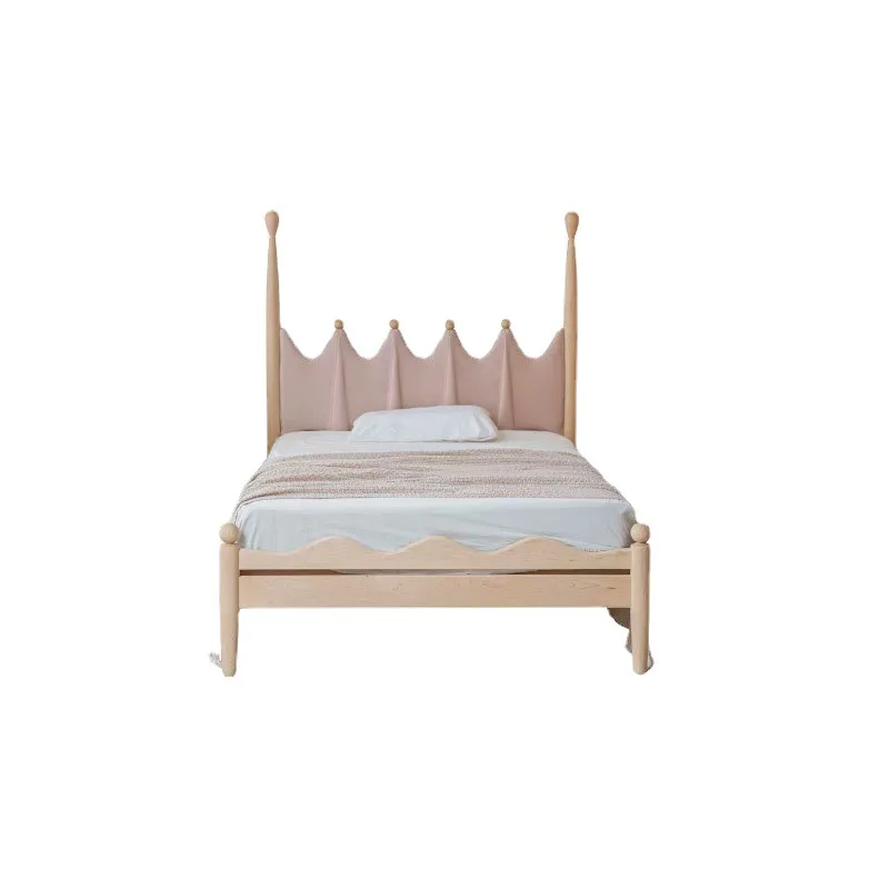 

#Modern Minimalist Pure Solid Wood Kids Single Bed Black Walnut Wood Frame Leather Upholstered Headboard Natural Wood Finish