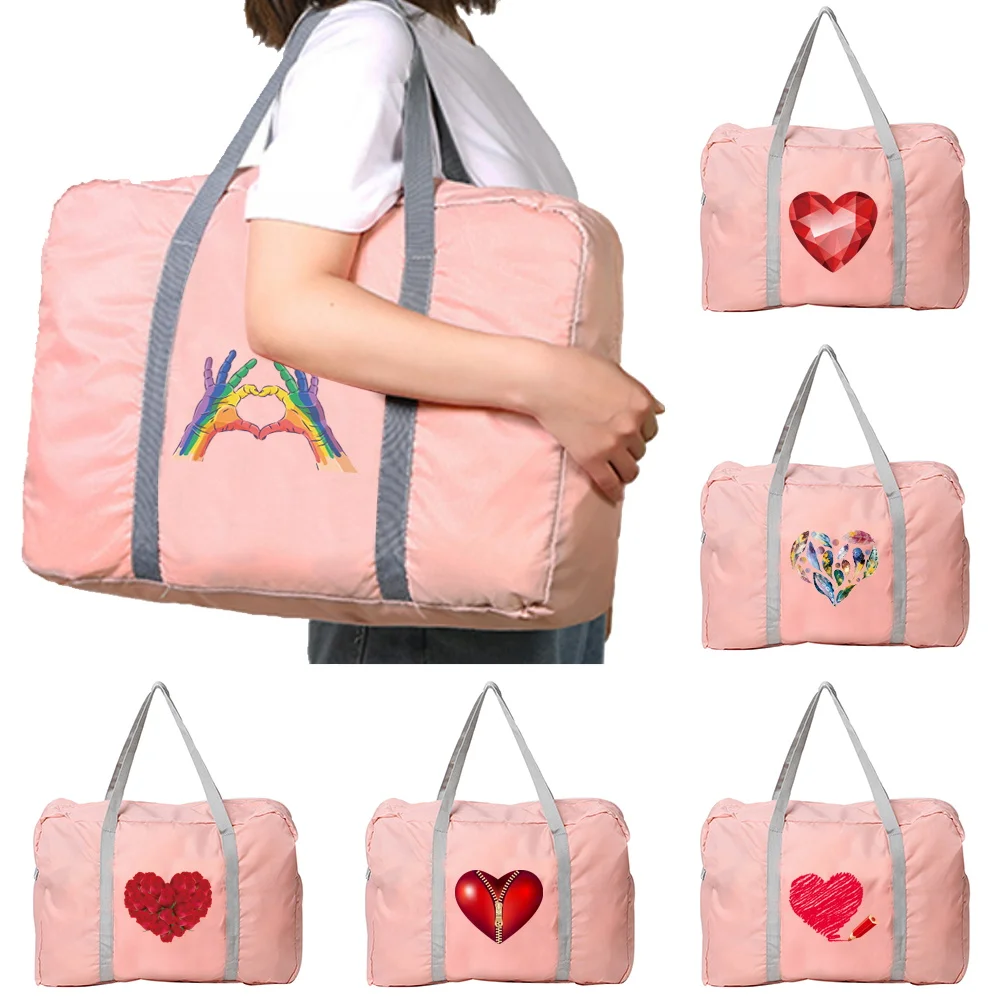 Borsa da viaggio impermeabile Serie Love Stampa Bagagli Borsa a tracolla di grande capacità Borse di tendenza in nylon Borse tote pieghevoli casual