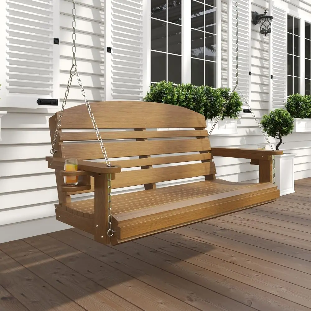 

Classic Recycled Plastic Porch Swing in Mahogany Finish - Composite Poly Swing with Included Hanging Chains