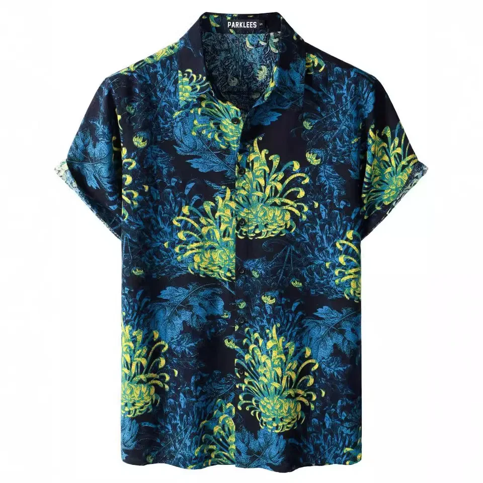 3D Digital Printed Hawaiian Lapel Short-sleeved Shirt