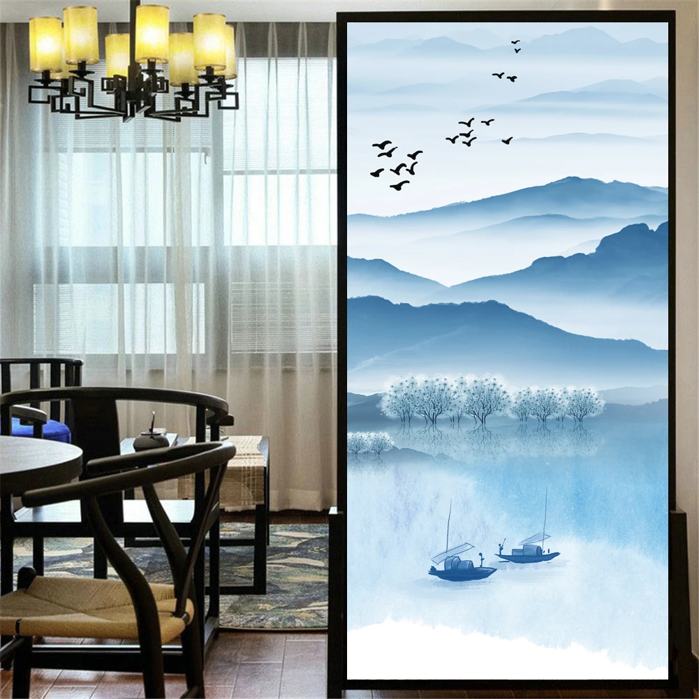 Privacy Windows Film Beautiful Scenery  Stained Glass Window Stickers No Glue Static Cling Decorative Frosted Window Films