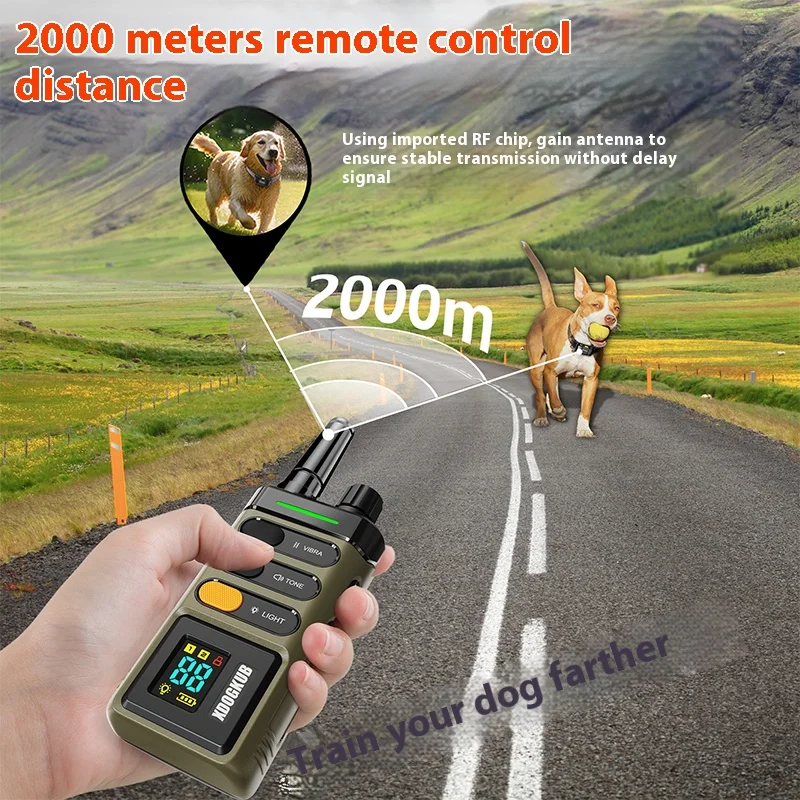 جهاز تدريب الكلاب الجديد 2000 متر جهاز تدريب يدوي للتحكم عن بعد جهاز مضاد للنباح IPX7 مقاوم للماء مناسب لجميع الكلاب #6