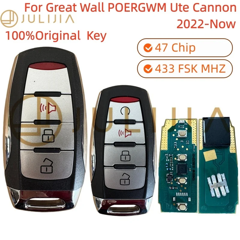 

JULIJIA For Original Great Wall POER Smart Remote Key 47 Chip NCF 29A7 433 MHZ FSK Car Keyless 3 Buttons 4 Buttons 2022-Now