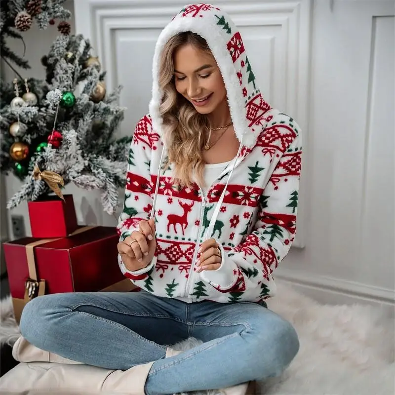 여성용 루즈핏 후드 가디건 코트 캐주얼 가을 겨울 스트리트 스타일 긴 소매 지퍼 클로저 만화 프린트 패션