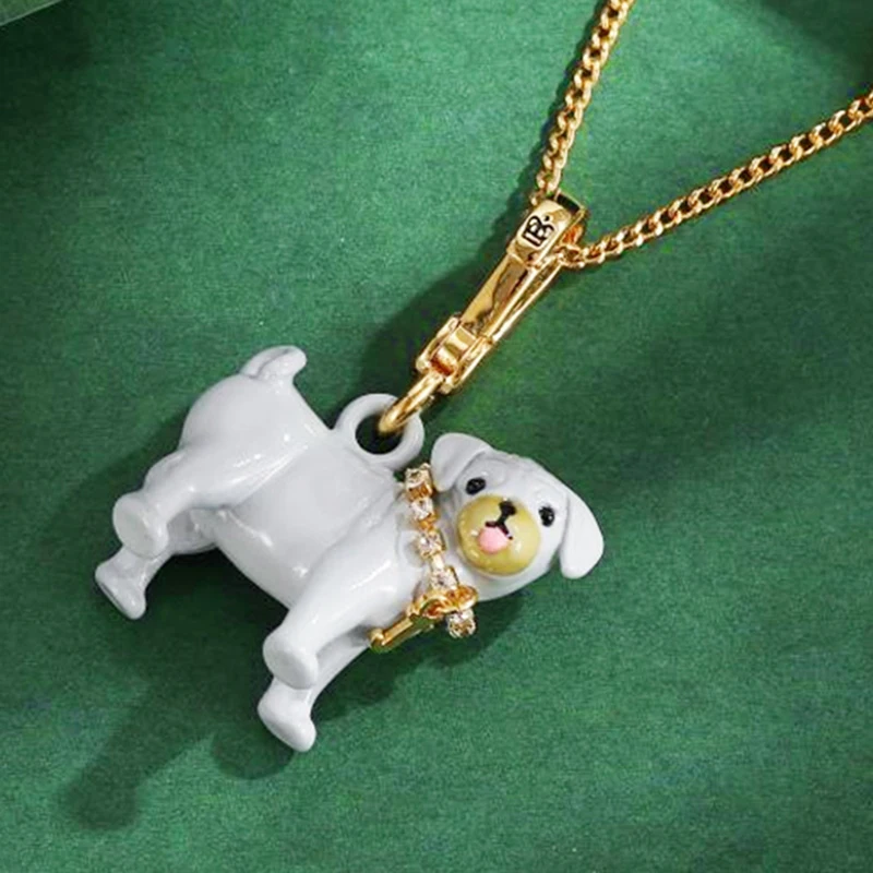 Ins Trendy Fashion Cute Enamel Pug Dog Pendant Necklace for Women Cool Party Jewelry  Keychain Bag Pendant Girlfriend Gift