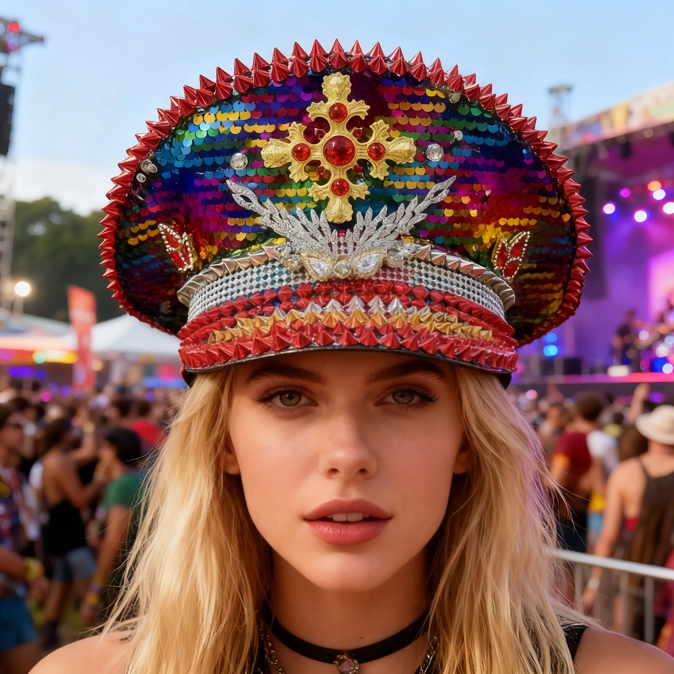 

HongLuan Vintage Red Cross Steampunk Captain Hat Rhinestone for Burning Man Festival Woman, Military Accessories & Military Caps