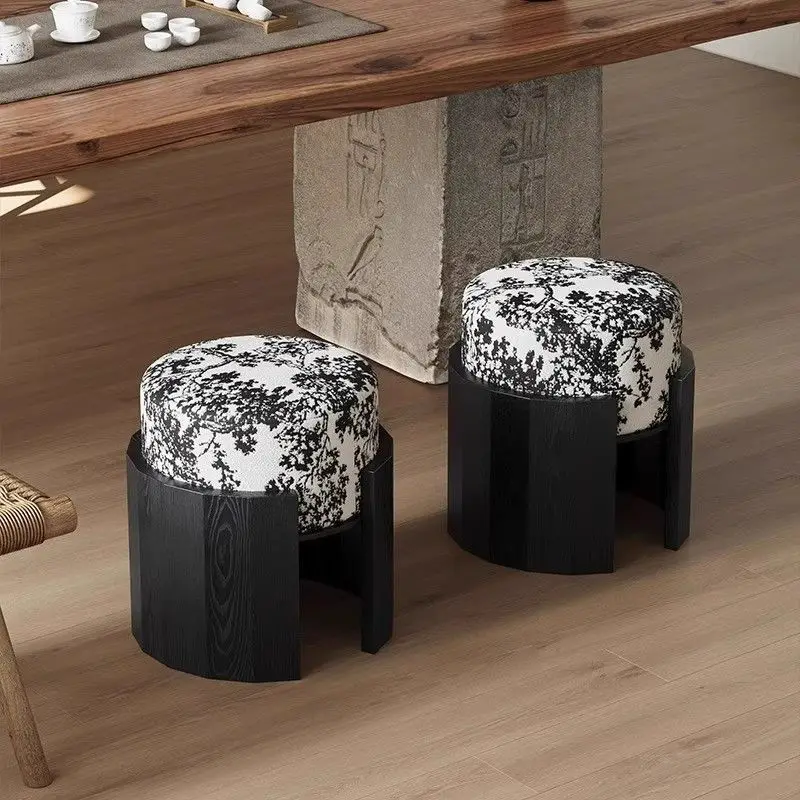 Simple Chinese log fabric dressing stool