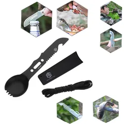 5 In1 Outdoor Spoon Fork Knife Set Whistle Camping Survival Tool Hunting Hiking Backpacking EDC Survival Multifunctional Utensil