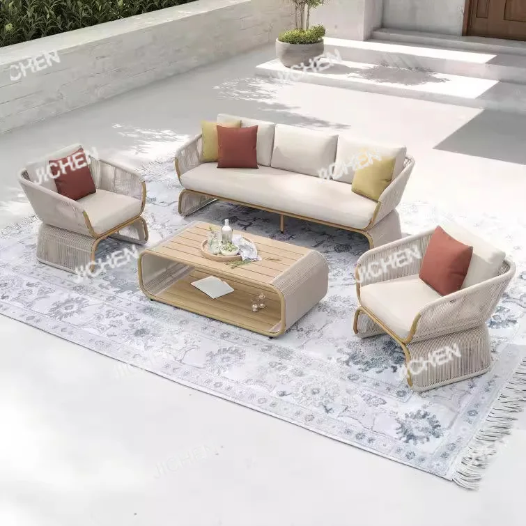 

Outdoor Rattan Sofa B & B Terrace Balcony Lazy Rain And Sun Protection Coffee Table Combination Villa Outdoor Garden Furniture