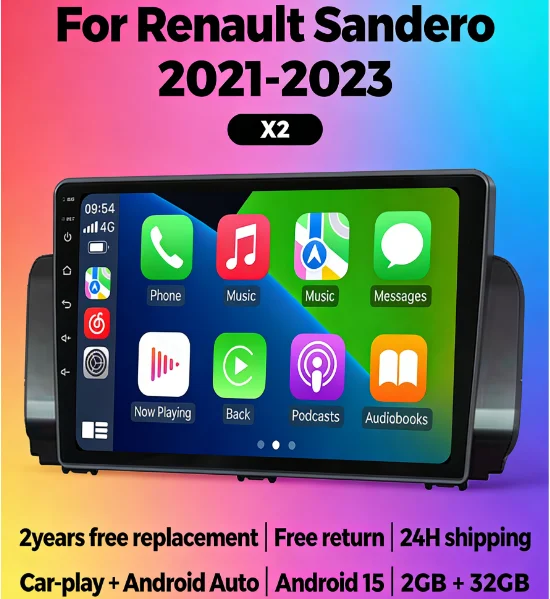 

For Renault Sandero 2021-2023 Wireless CarPlay Android Auto Head Unit 2 Din Car Radio Stereo Navi Car multimedia player display