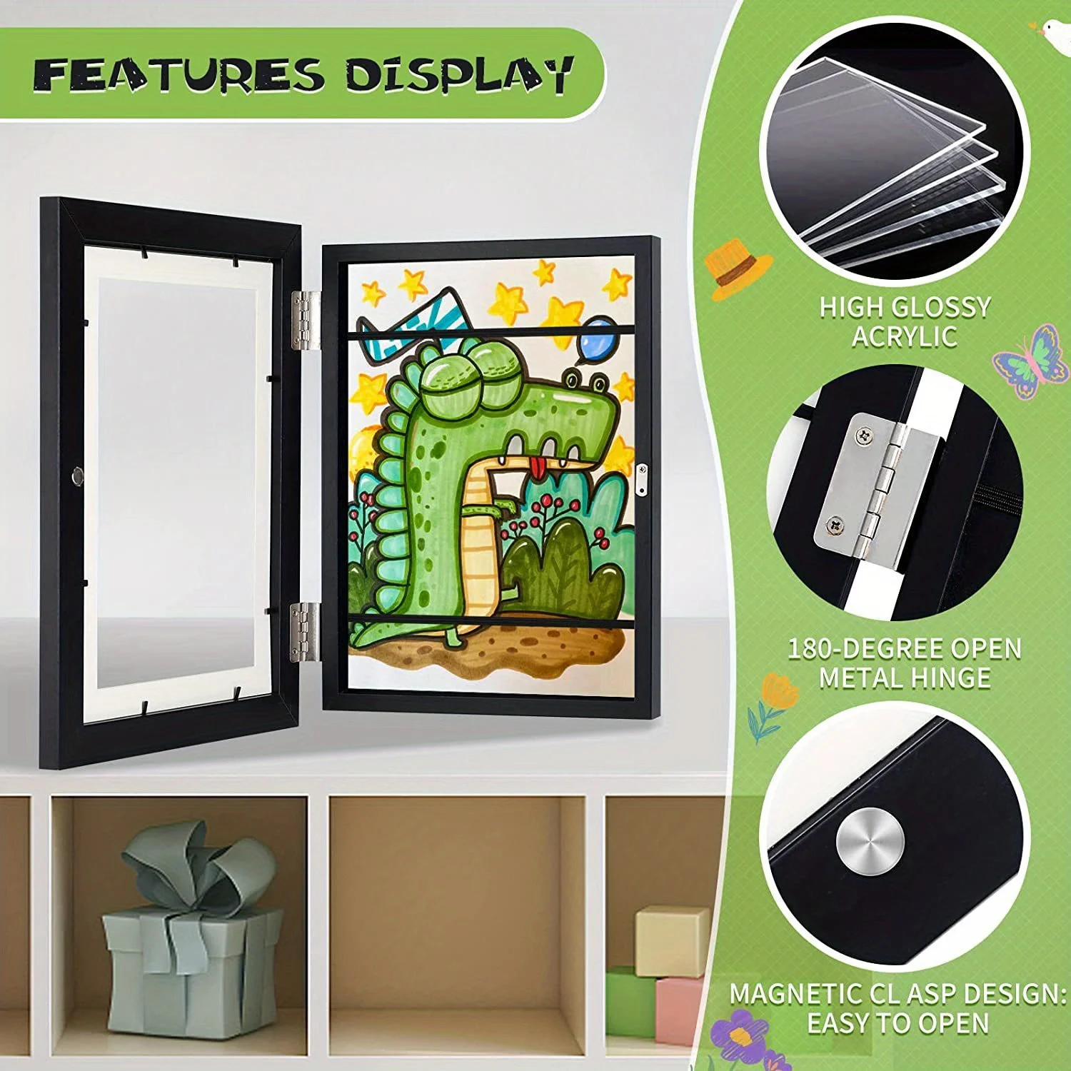 2pcs Art Display Frames, Reusable Art Frame, Magnetic Closure, Suitable for Drawings, Crafts, Photos, Home Decor (a4 21x29.7 Cm)