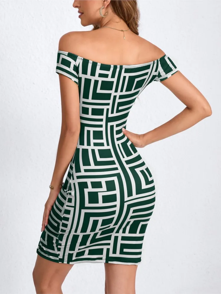 Women's Fashion Daily Commuting Dress Spring And Autumn Temperament Elegant Slim Print One-shoulder Sexy Hip Wrap Short Skirt