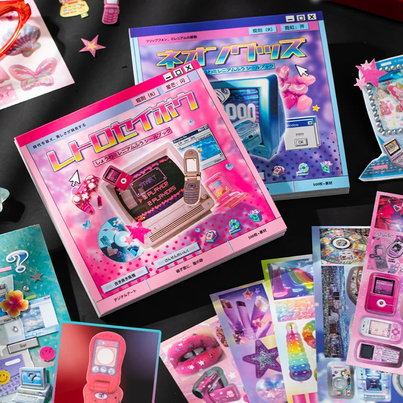 Mr.Paper - Libro de Pegatinas Retro Y2K con 20 Hojas, Pegatinas Estéticas con Temática Y2K para Decoración de Diarios, Álbumes de Recortes y Manualidades