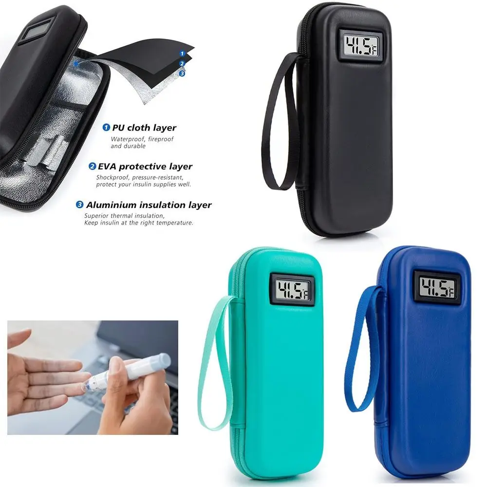 

with Thermometer Display Insulin Cooler Travel Case Waterproof Thermal Insulated Refrigerated Medicine Organizer Bag