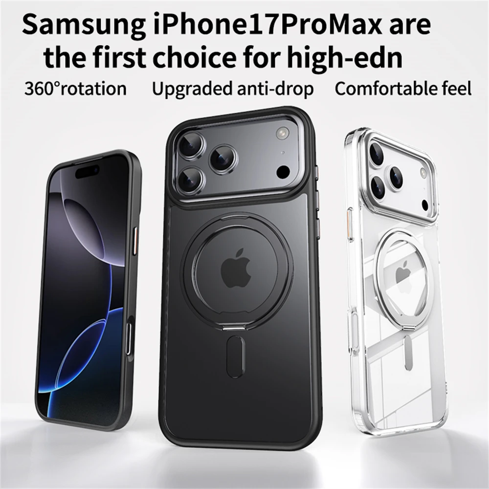 Luxury Metal Ring Stand Clear Phone Case for IPhone 17 Air 16 15 14 Plus 13 Pro Max Magnetic Wireless Charge Shockproof Cover - view 4