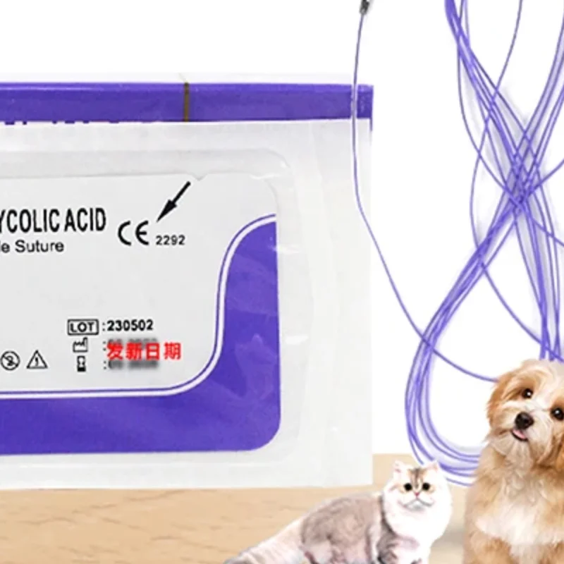 1Pcs Absorbable Suture Thread Pet Dog Specific PGA 90CM With Needle 2-0 3-0 4-0 Teaching Demonstrations Exercises Use