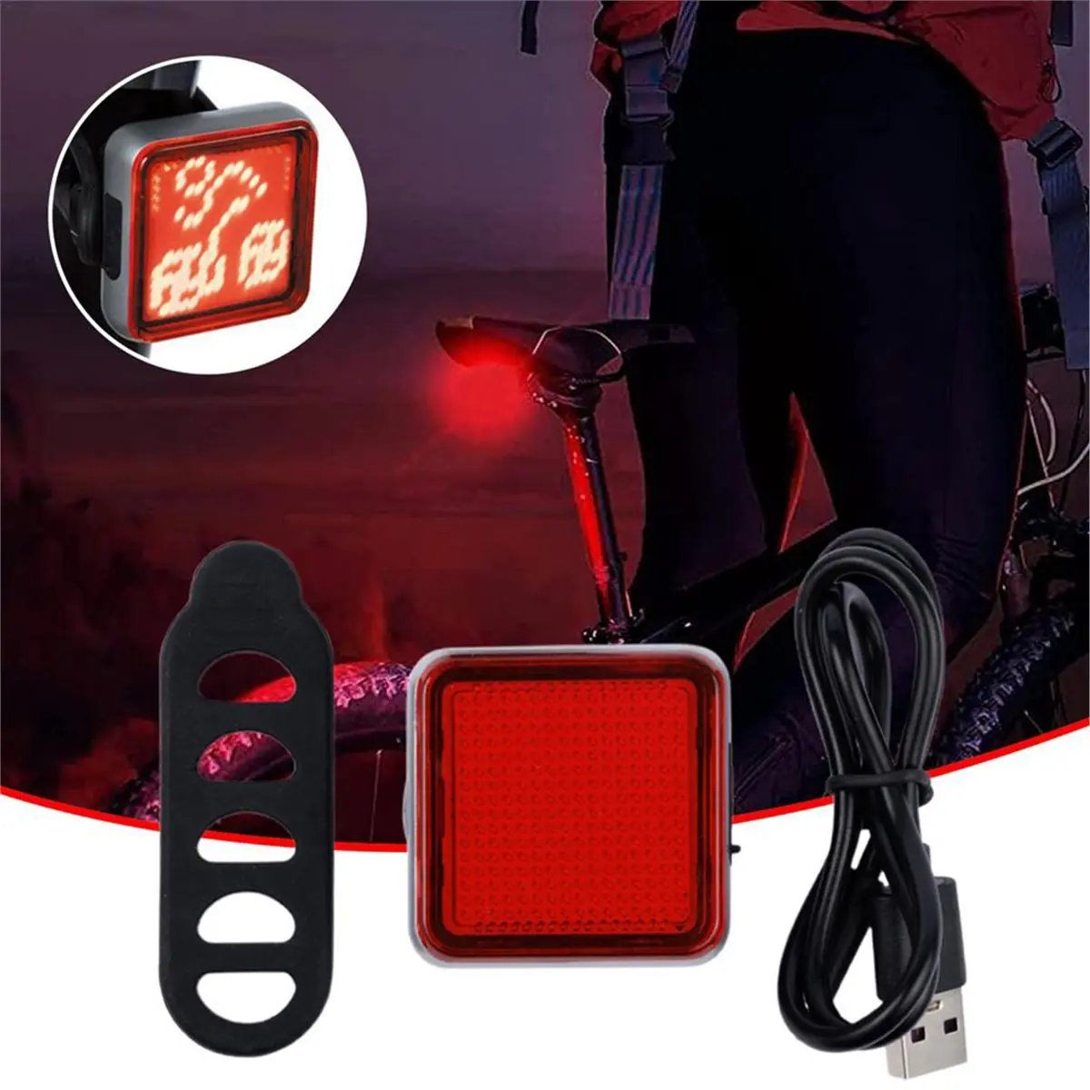 fitfit Cycling Tail Light Cycling Rear Light with Intelligent Brake Sensor High Visibility Tail Light with Expression Patterns