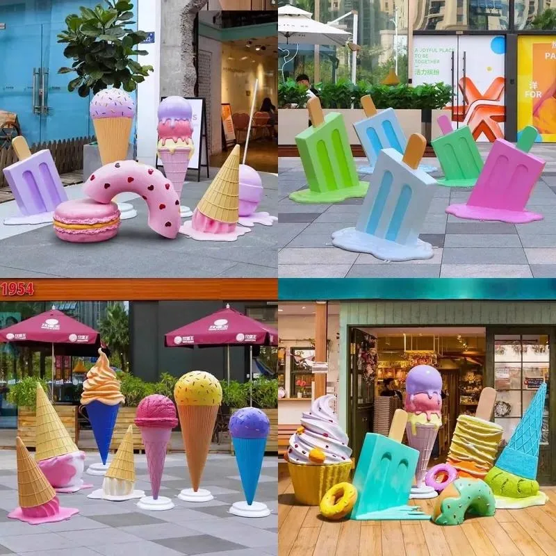 Large customizable resin ice cream cone sculpture model, realistic simulation of giant soft ice cream model, suitable for